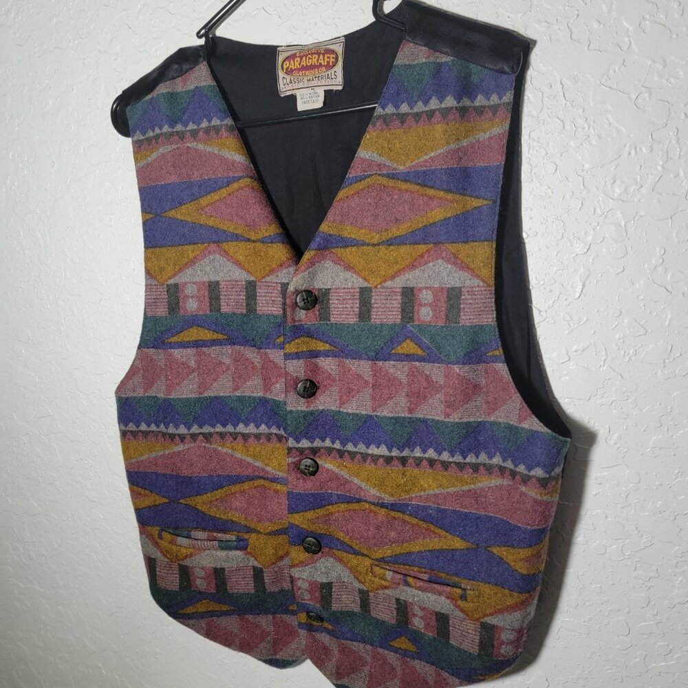 Unisex Vintage Paragraff Southwest Wool Classic Vest 70's Boho M/L